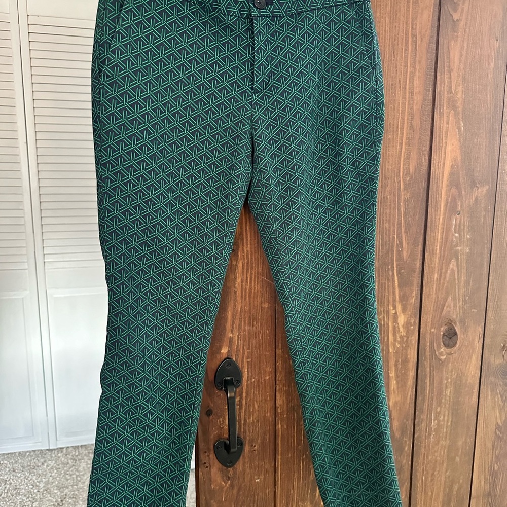 Banana Republic cotton skinny pants! Very cute green and blue patterned pants.